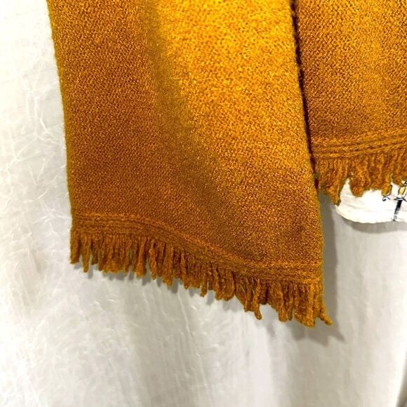 Anthropologie S Joy Mustard Soft Knit Fringe Hem V-Neck Jumper Sweater - Picture 11 of 16